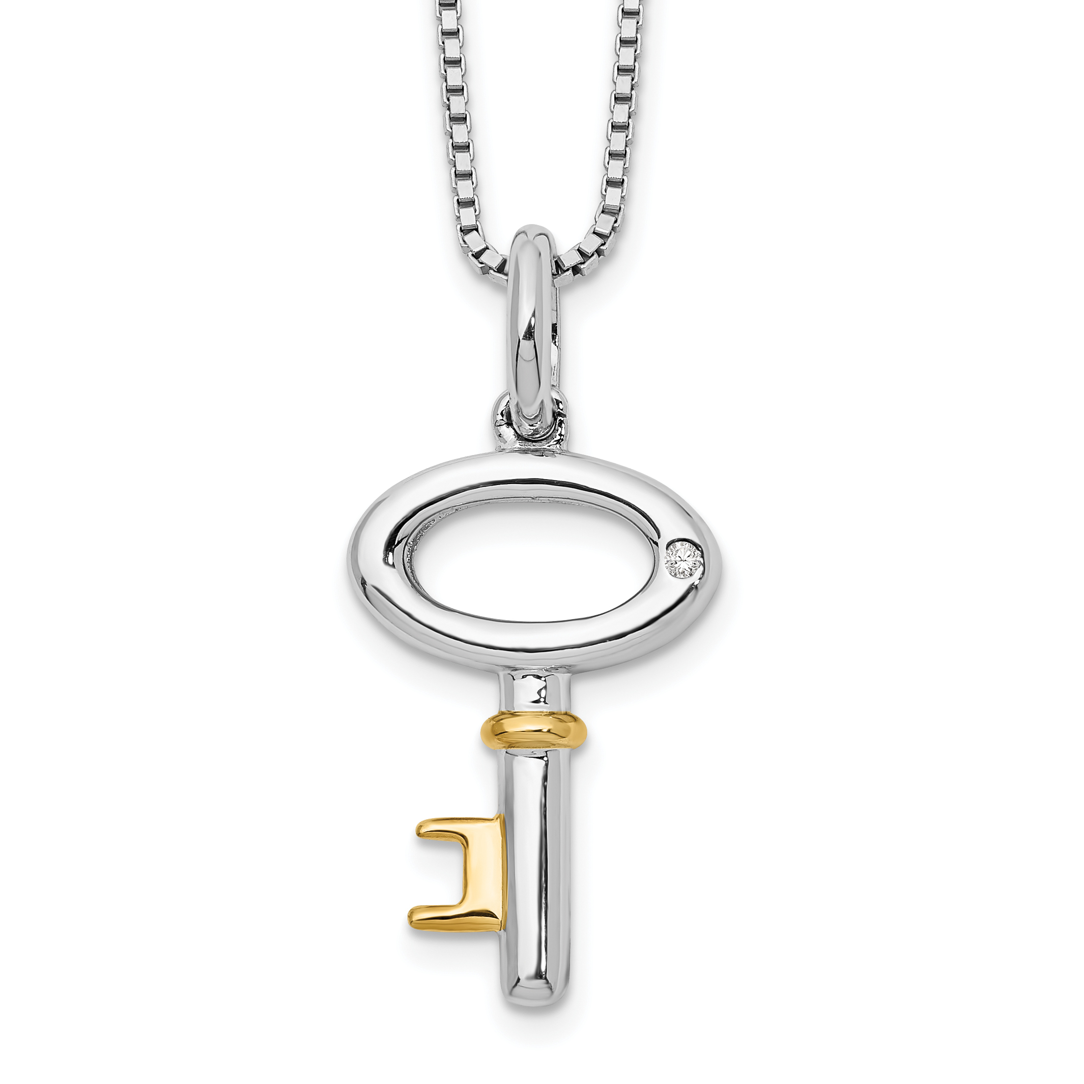 925 Sterling Silver Rh Gold-Tone 18 Inch Diamond Key Necklace, 2